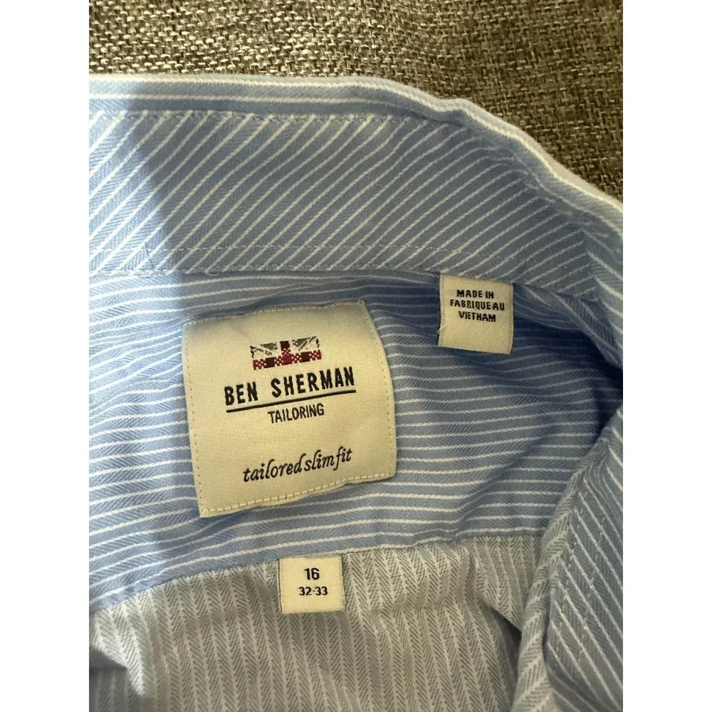 Ben Sherman Slim Fit Men's 16 32-33 Light Blue Striped Long‎ Sleeve Shirt
